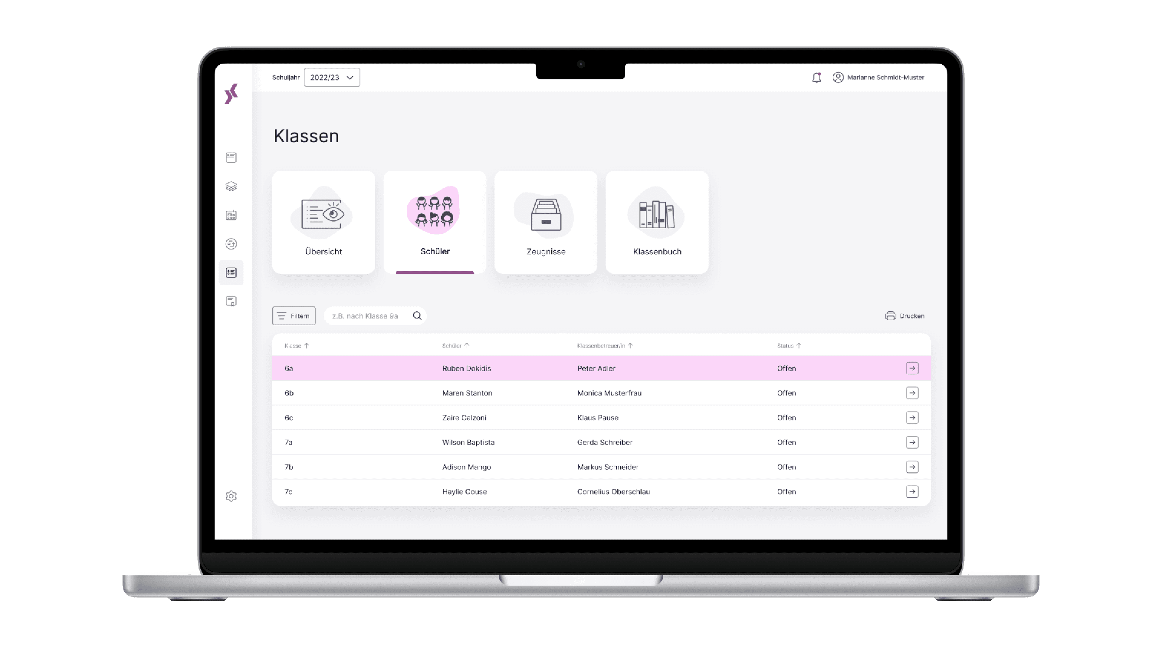Screenshot Zeugnis Software