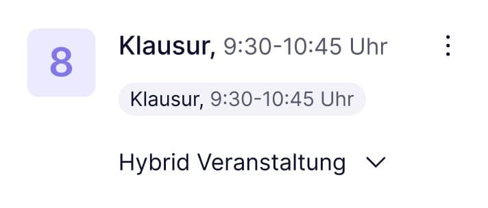 Klausurankündigung für eine Hybridveranstaltung von 9:30 bis 10:45 Uhr